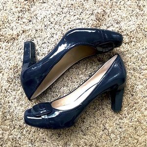 Franco Sarto Navy Block Heel w/Buckle Detail
